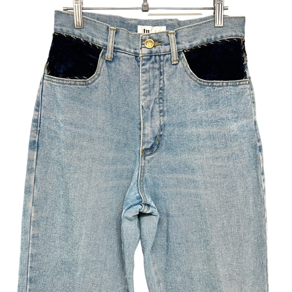 Vintage JL Harris High Rise Light Wash Velvet Trim 90s Tapered Mom Jeans Size 8 - Picture 2 of 12
